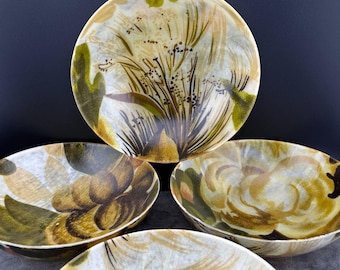 Lot of Four (4) Vintage MCM Small Salad Bowls Fiberglass Floral 6.5 x 2 Brown