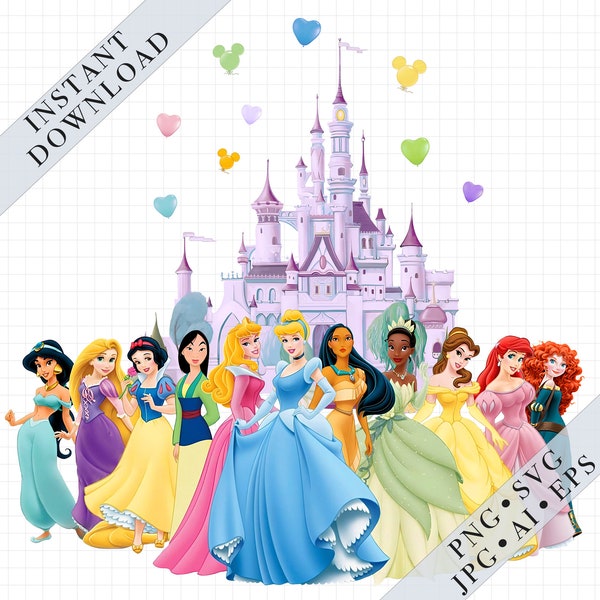 Printable Princesses Magic Kingdom Birthday Clip Art | Digital Download | Svg Png Ai Eps Jpg