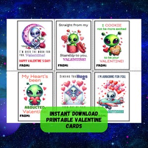 Imprimables extraterrestres de la Saint-Valentin, hors du commun, Saint-Valentin martien, téléchargement immédiat, Saint-Valentin en classe, Saint-Valentin pour les enfants