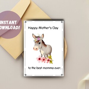 carte pour la fête des mères | Salutation | Âne | Cartes Maman | Maman | Mule | Cartes DIY | Télécharger | Impression
