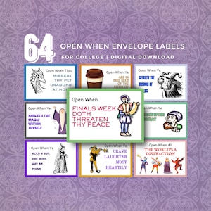 Open When Envelope Labels for College Students Renaissance Faire Care Package 64 Open When Labels Includes Editable Open When Canva Template