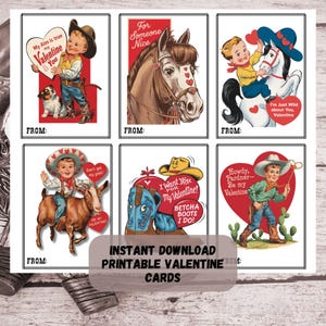 Cowboy Vintage Valentines, Valentines for Boys, Classroom Valentines, Valentines Exchange