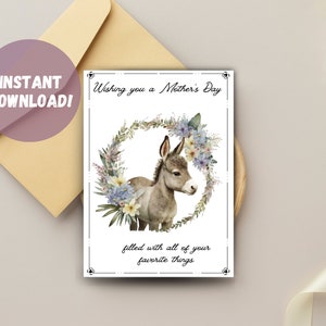 Carte de fête des mères adorable âne imprimable - téléchargement immédiat