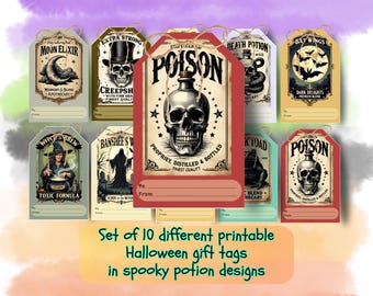 Spooky Potion Halloween Printable Tags: 2"x3" Treat Designs (PDF & JPG)
