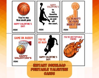 Basketball Valentine Cards, Sports Theme Great for Tweens and Middleschool Classroom Exchange, PDF & JPG Included, Instant Download