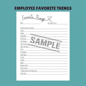 Favorite Things List, Teacher Survey, All About Me, Secret Santa Gift Exchange, Staff Appreciation, Get to Know Me, Letter and A4 Sizes