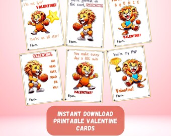 Basketball Valentine Cards: Classroom Exchange, Sports Theme, JPG and PDF Formats Included, Printable Digital Download