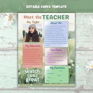 Meet the Teacher Template, All About Teacher, Back to School, Open House, Classroom Theme, FREE Crash Course for Editing Canva Templates