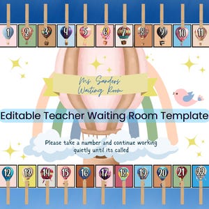 Teacher Waiting Room, Classroom Management, Classroom Sign, Hot Air Balloon Theme, Pastel Colors, Canva Editable Template, Instant Download