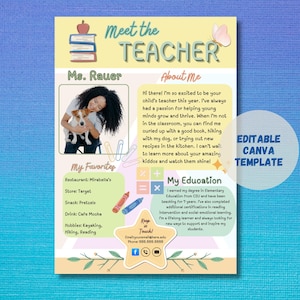 Meet the Teacher Canva Template, Back to School, Open House, Boho Soft Color Theme, FREE Crash Course for Editing Canva Templates