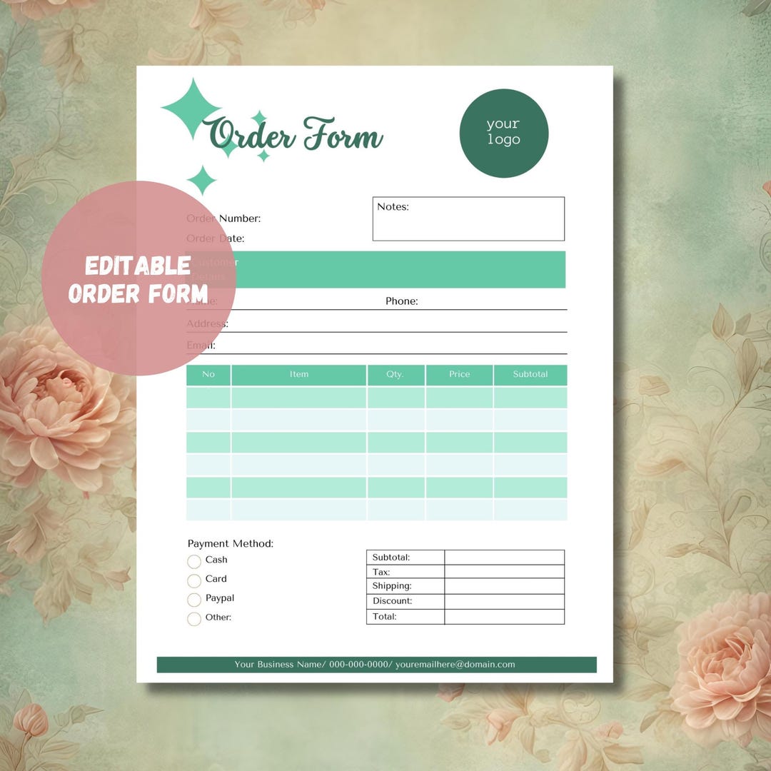 Small Business Order Form Template, Printable or Digital Use ...
