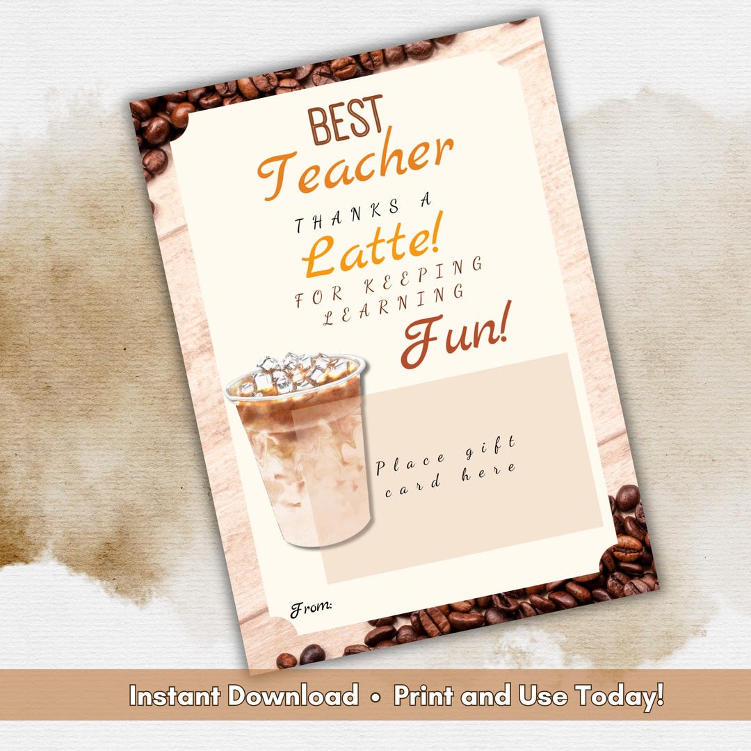 Teacher Appreciation Coffee Gift Card Holder, Thanks a Latte Teacher ...