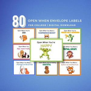Open When Envelope Labels for College Students College Students Care Package 80 Open When Labels, Includes Editable Open When Canva Template