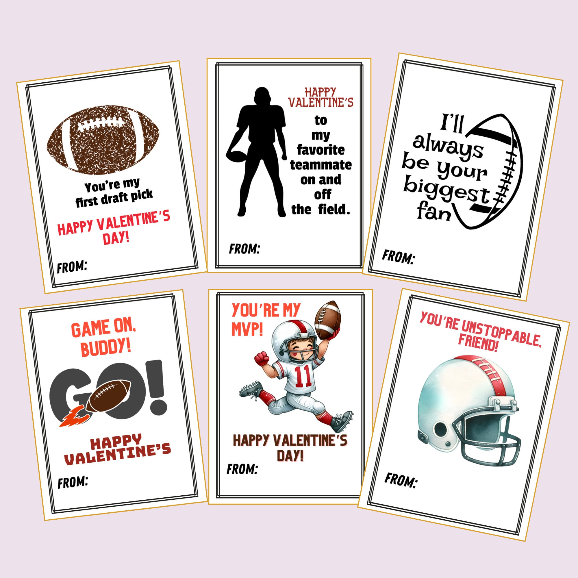 Football Valentine Printable Cards, Valentines for Boys, Friend ...