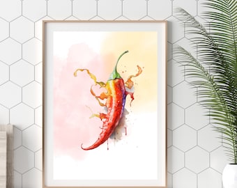 Red Chili Pepper Watercolor Digital Download Print