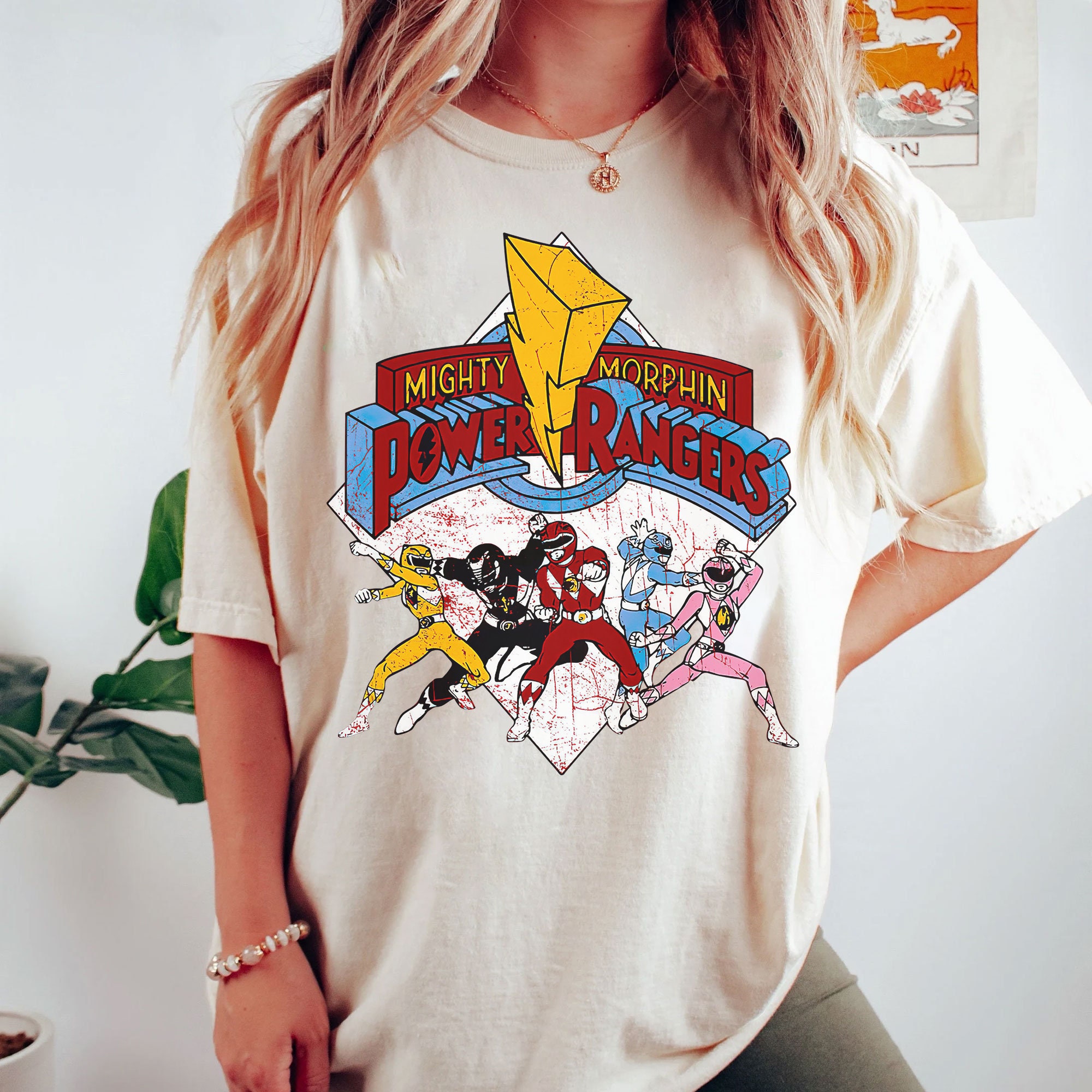 Mighty Morphin Power Rangers Mens T-Shirt - Team Heads Diamond Design (2X-Large)