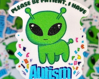 Autism Alien Glitter Sticker: Waterproof Die Cut Yippee Creature