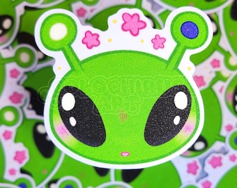 Flowery Alien Head Glitter Sticker