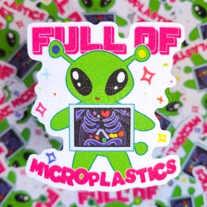 Plein de microplastiques autocollants imperméables découpés avec des matrices de paillettes silly Alien Meme