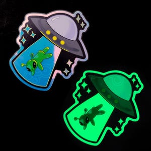Glow in the Dark Alien Abduction Sticker: Waterproof UFO Decal