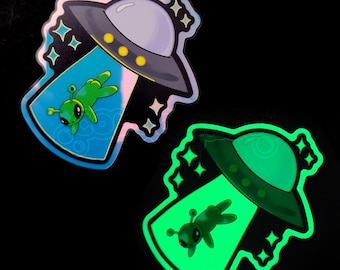 Glow in the Dark Alien Abduction Sticker: Waterproof UFO Decal