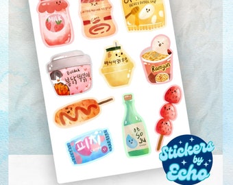 Korean Snack Holographic Stickers: Kawaii Food Decals - Set of 10