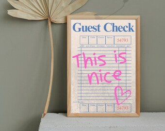 Custom Guest Check Print, Guest Check Wall Art, Trendy Wall Art, Guest Check Poster, Retro Poster, Preppy Prints, Bar Cart Art