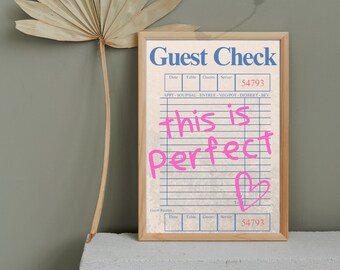 Custom Guest Check Print, Guest Check Wall Art, Trendy Wall Art, Guest Check Poster, Retro Poster, Preppy Prints, Bar Cart Art