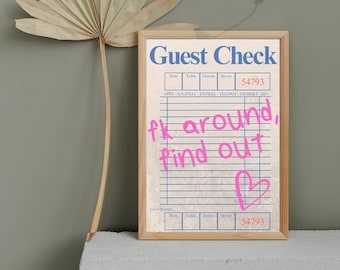 Custom Guest Check Print, Guest Check Wall Art, Trendy Wall Art, Guest Check Poster, Retro Poster, Preppy Prints, Bar Cart Art