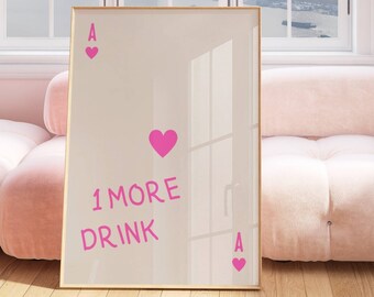 Pink Playing Cards Print, Bar Cart Print, Bar Cart Art, Retro Poster, Trendy Wall Art, Preppy Prints, Playing Cards Art, Bar Cart Wall Art