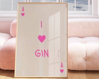 Pink Playing Cards Print, Bar Cart Print, Bar Cart Art, Retro Poster, Trendy Wall Art, Preppy Prints, Playing Cards Art, Bar Cart Wall Art