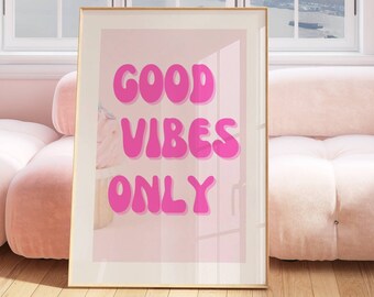 good vibes only retro print bar cart print bar cart art retro poster trendy wall art preppy prints college apartment decor pink decor