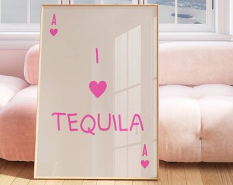 Pink Playing Cards Print, Bar Cart Print, Bar Cart Art, Retro Poster, Trendy Wall Art, Preppy Prints, Playing Cards Art, Bar Cart Wall Art