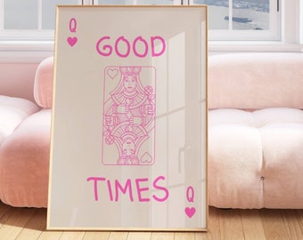 Pink Playing Cards Print, Bar Cart Print, Bar Cart Art, Retro Poster, Trendy Wall Art, Preppy Prints, Playing Cards Art, Bar Cart Wall Art