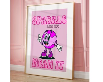 sparkle like you mean it poster retro print bar cart print bar cart art retro poster trendy wall art preppy prints college apartment decor