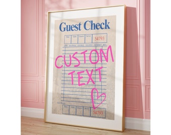 Custom Guest Check Print, Guest Check Wall Art, Trendy Wall Art, Guest Check Poster, Retro Poster, Preppy Prints, Bar Cart Art