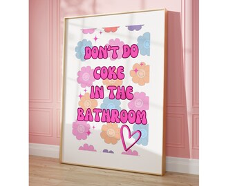 Please Dont Do Coke In the Bathroom Print, Bar Cart Print, Bar Cart Art, Retro Poster, Trendy Wall Art, Preppy Prints, Playing Cards Art,