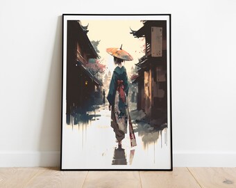 Japanese Watercolor Art- Digital Art Print, Japanese Wall Art, Japan Decor, Japan Art, Home Art, Gift for her, Japanese Lady Art
