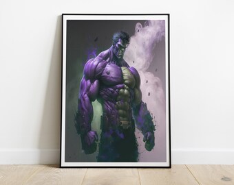 The Hulk Purple Smoke Art - Digital Art Print, Superhero Art, Superhero Home Decor, Marvel, Marvel Superhero, The Incredible Hulk,