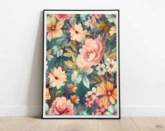 Bright Flower Watercolor Painting - Digital Art Print, Colourful floral art, Flowers Decor, Floral Wall Art, Digital Download, Flower Decor