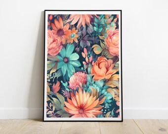 Bright Flower Watercolor Paint #2 - Digital Art Print, Colourful floral art, Flowers Decor, Floral Wall Art, Digital Download, Flower Decor