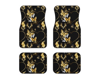 Golden Heart Car Mats (Set of 4), Butterfly Lovers Gift,  Birthday Gift For Dad, Mother's Day Gift,Wedding Annivesary Gift, Gift For Besties