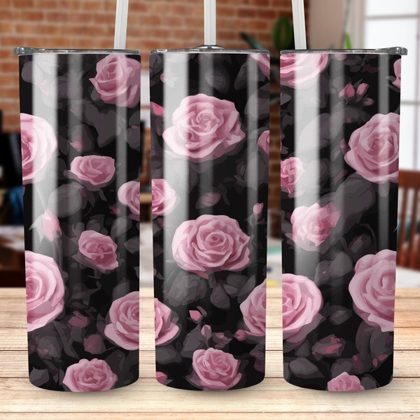 Elegant Pink Rose Tumbler, Floral Insulated Travel Mug, Gift for Her, Stainless Steel Drinkware, Coffee Lover, Mother's Day Present