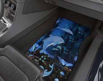 Aquatic Design Car Mats (Set of 4),Blue Fish Car Mat, Birthday Gift For Mom,Gift For Fish Lovers, Gift For Vegetarians, Wedding Gift For Her