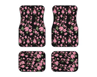 Cherry Blossom Trees Car Mats (Set of 4), Pink Elegant Floral Car Decal, Wedding Gift For Him, Birthday Gift For Her, Mother's Day Gift