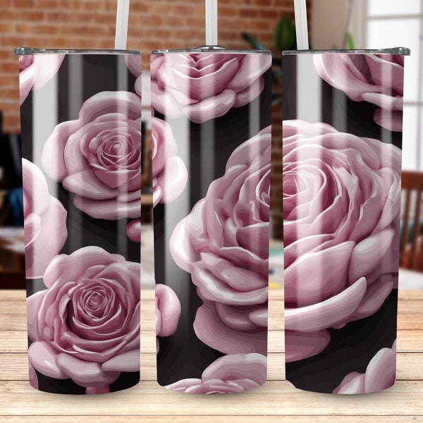 Elegant Floral Tumbler, Pink Rose Design Insulated Cup, Stainless Steel Drinkware, Gift for Her