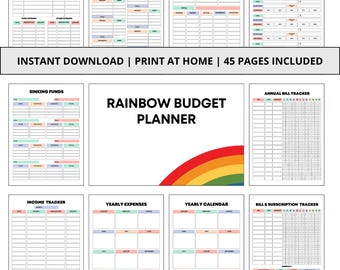 Rainbow Budget Planner Printable | 45-Page Colorful Finance Tracker | Expense, Bill & Savings Organizer | Digital PDF