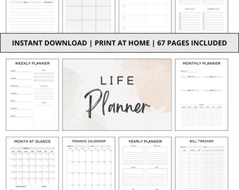 67-Page Life Planner | Daily, Weekly, Monthly & Habit Tracker | Wellness, Finance and Goal Organizer Printable PDF