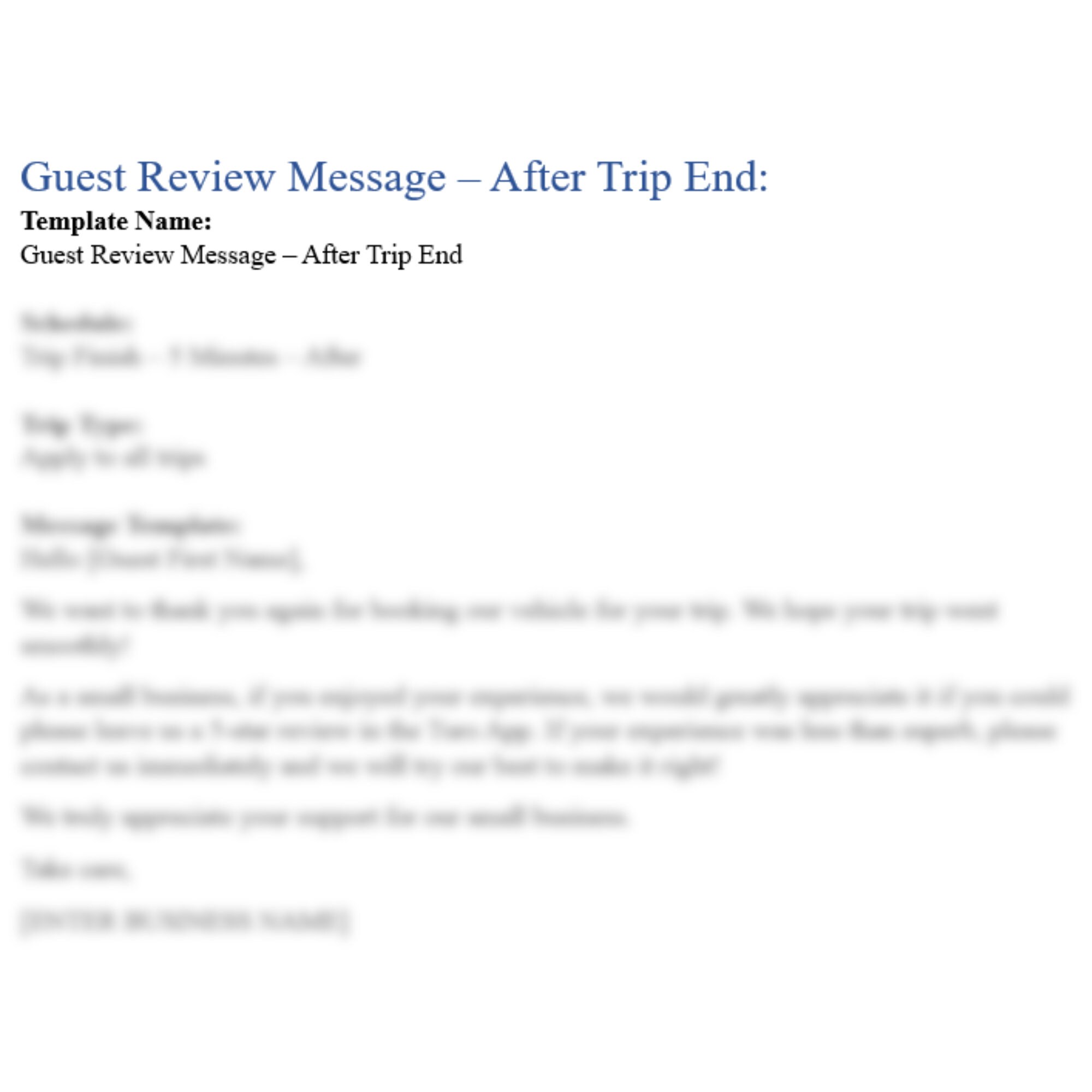 Turo Automessage Templates for Guests Rental Message Templates Step by