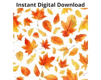 Watercolor Fall Leaves PNG, Autumn Clipart (Digital Download)